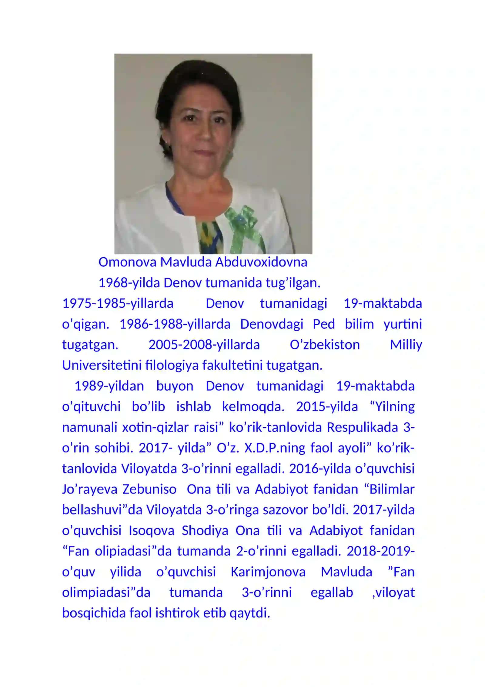 Omonova Mavluda Abduvoxidovna 2