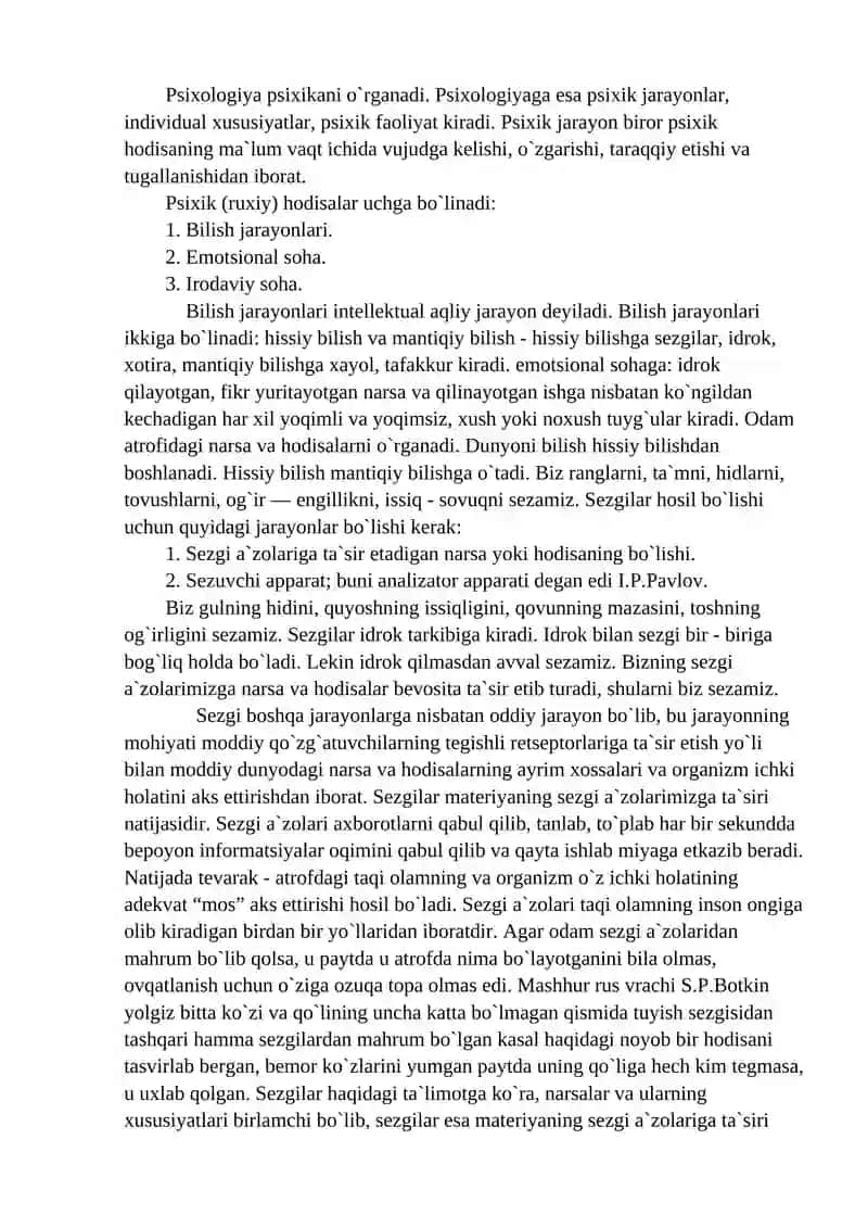 Sezgilar haqida umumiy tushunchava uning nerv-fiziologik asoslari 2