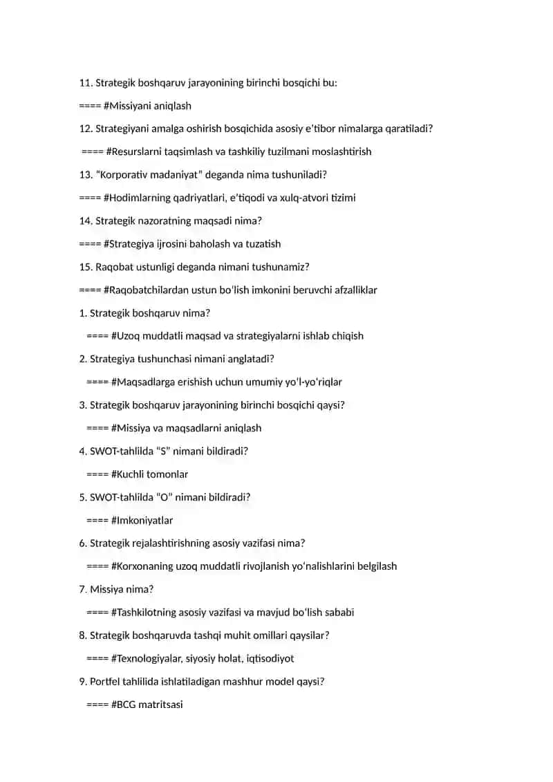 Strategik boshqaruv 2