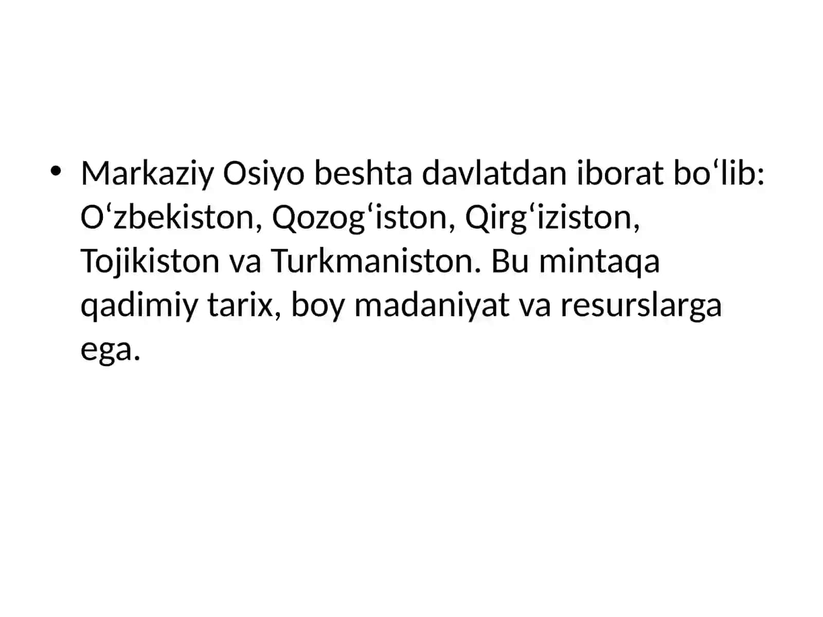 Markaziy Osiyo Mamlakatlari 2
