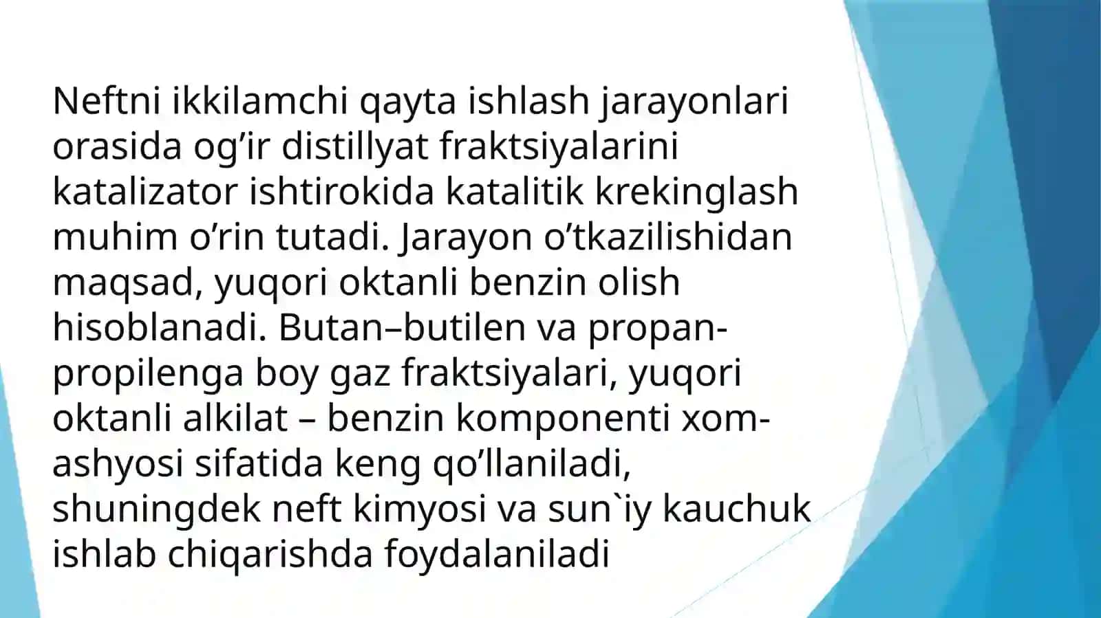 Katalitik kreking jarayoni va kimyoviy texnologiyasi 2