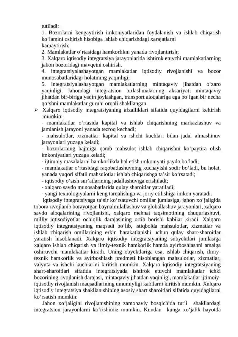XALQARO IQTISODIY INTEGRATSIYA JARAYONLARINING AHAMIYATI 2