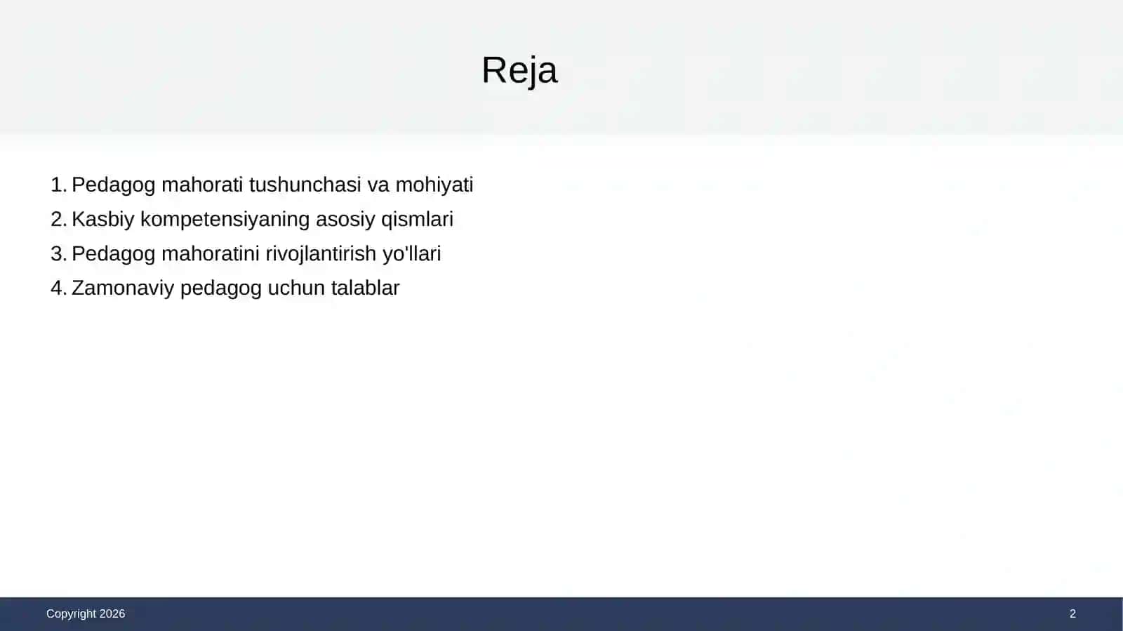 Pedagog Mahorati va Kasbiy Kompetensiyasi 2