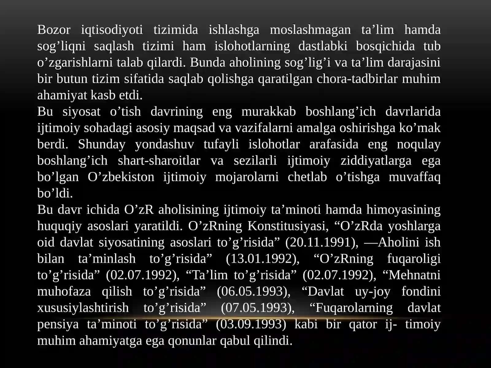 O‘ZBEKISTON RESPUBLIKASIDAGI IJTIMOIY SOHADAGI ISLOHOTLAR. 2