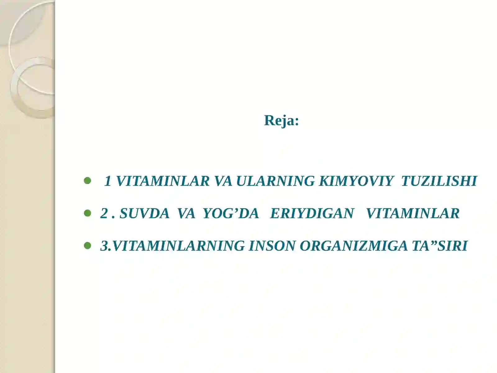 Suvda hamdayog’daeruvchi vitaminglar fiziologiyasi 2