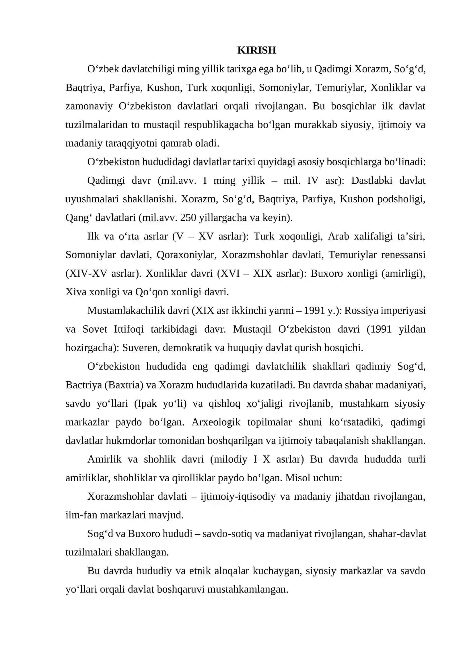 O'ZBEK DAVLATCHILIGINING TARIXIY BOSQICHLARI 2