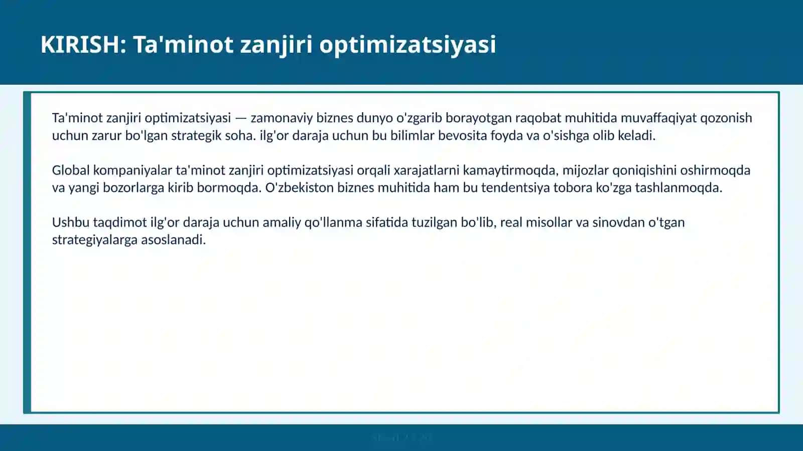 Ta'minot zanjiri optimizatsiyasi 2