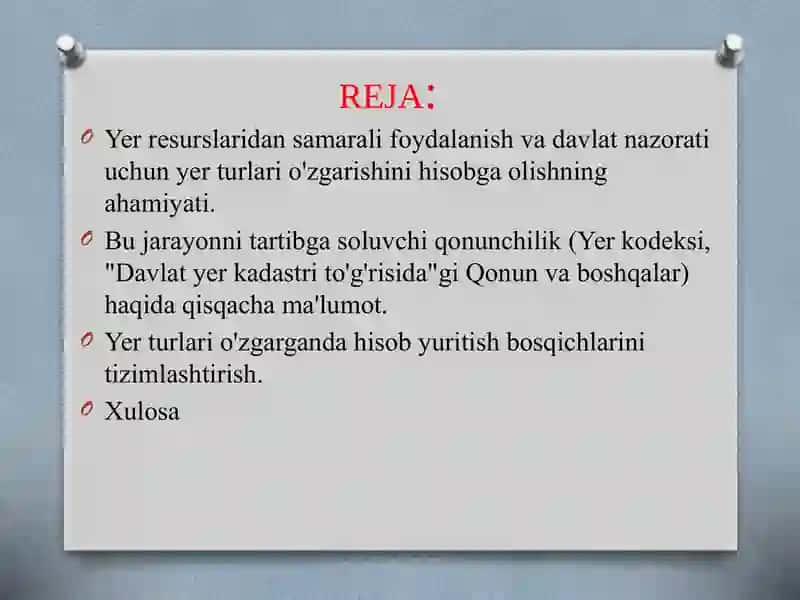 Yer turlari o'zgarishini hisobga olish 2
