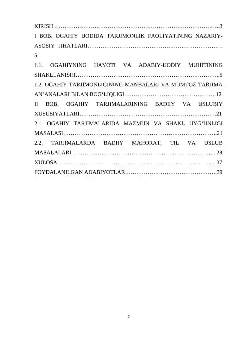 Ogahiyning tarjimonlik mahorati. 2