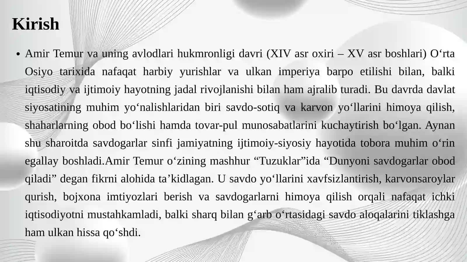 Amir Temur va temuriylar davrida savdogarlikning siyosiy jarayonlardagi ishtiroki 2