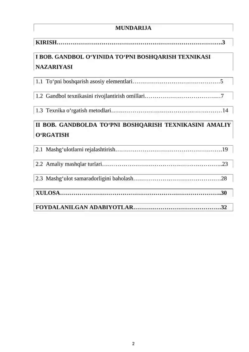 Gandbol oʻyinida toʻpni boshqarish texnikasini oʻrgatish 2