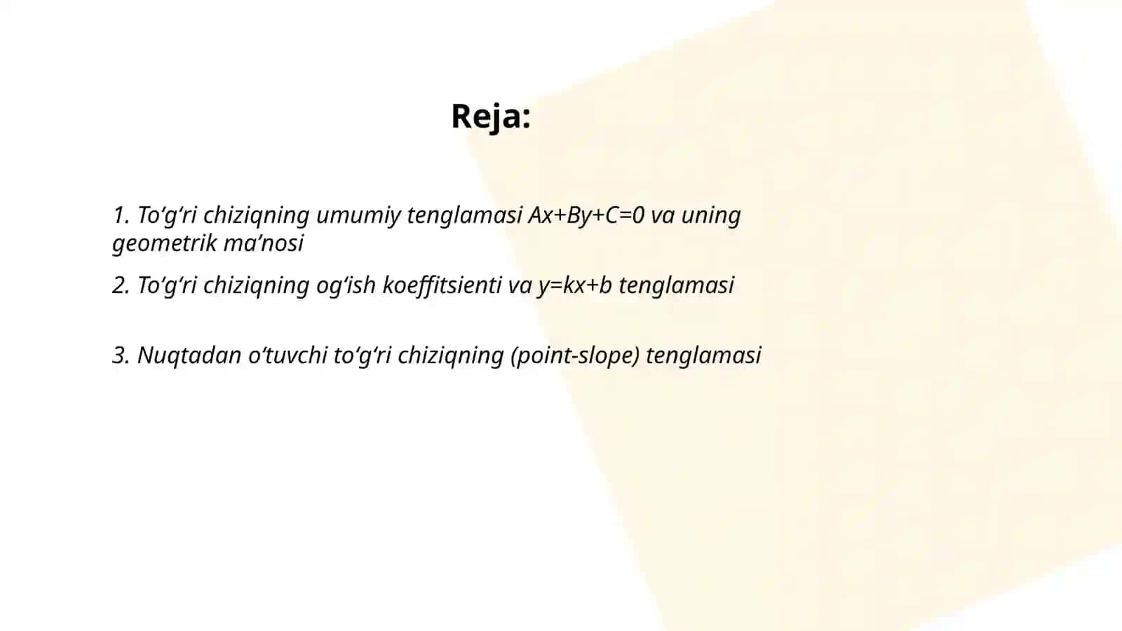 To'g'ri chiziqning tenglamalari 2