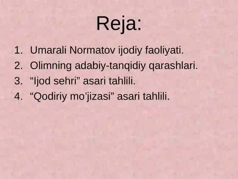 Umarali Normatov “Ijod sehri”, “Qodiriy mo’jizasi” 2