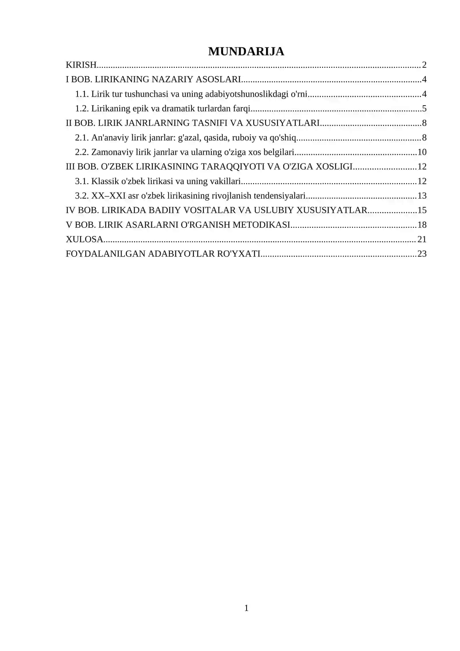 Lirik tur va uning janrlari da yozgan 2