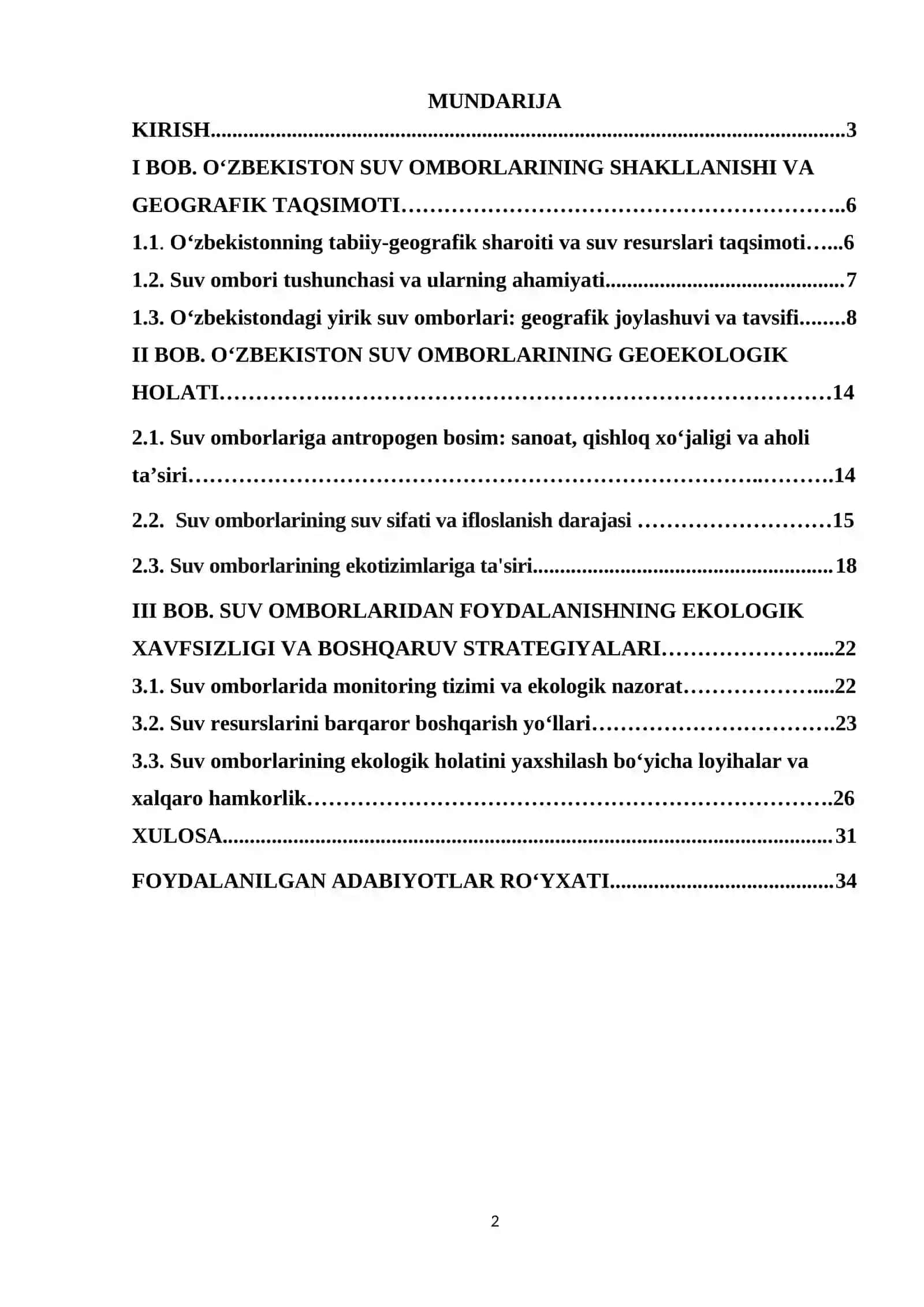 kurs ishi o'zbekiston suv omborlari 2