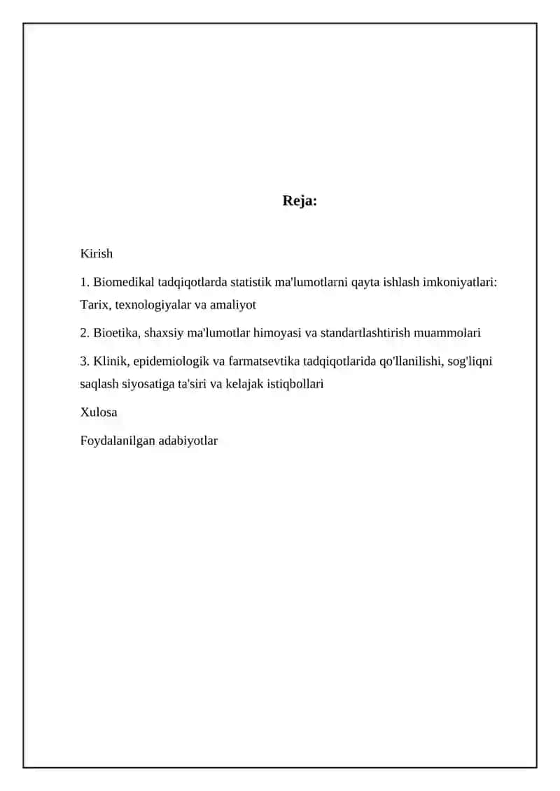 Tibbiy biologik tadqiqotning statistik maʼlumotlar natijalarini qayta ishlash imkoniyati 2