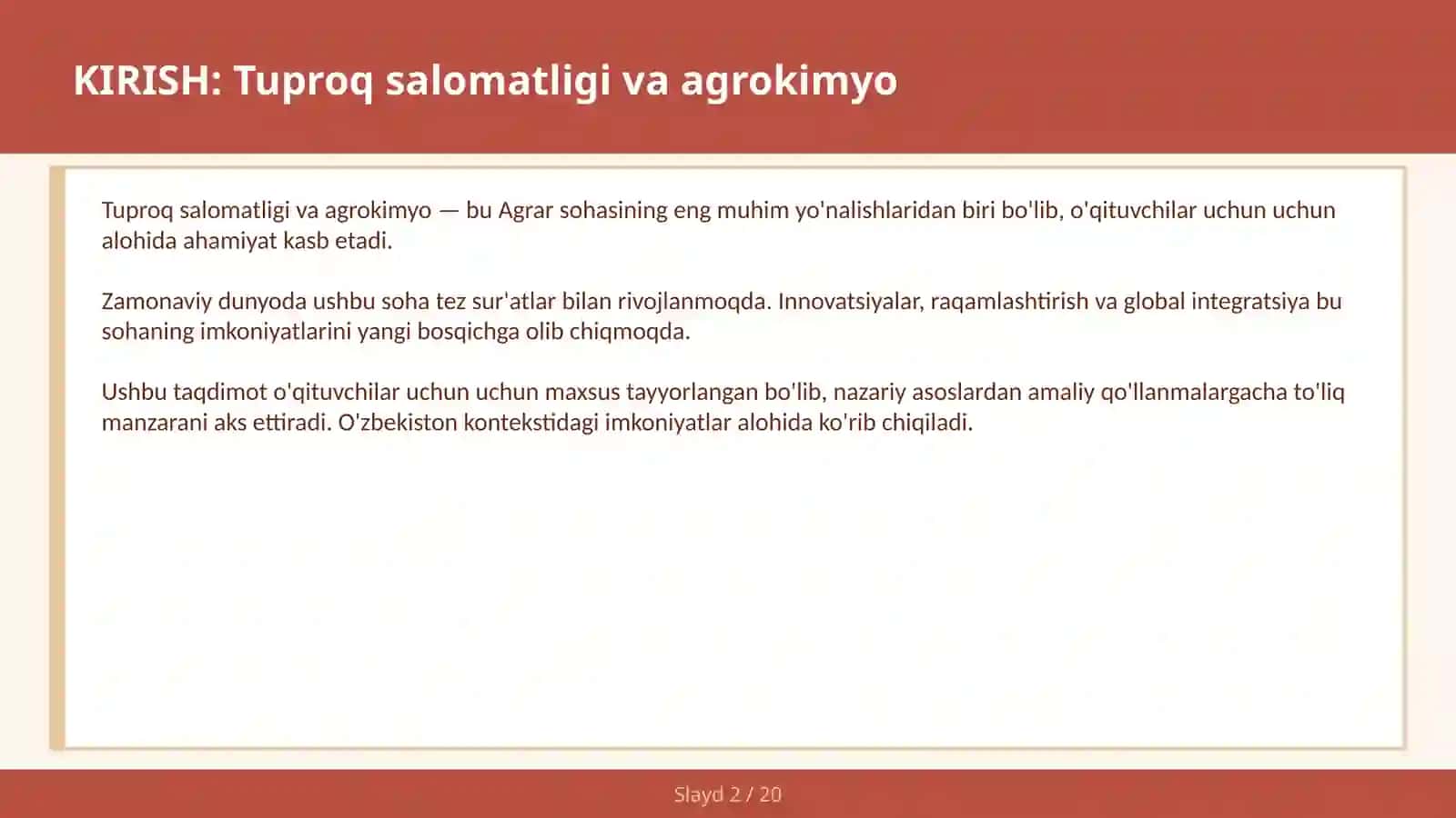 Tuproq Salomatligi va Agrokimyo 2