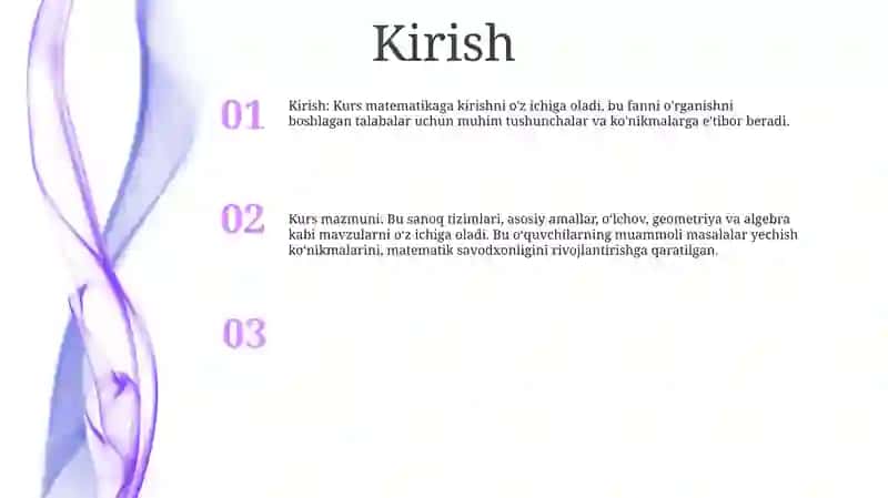 BoshlangʻIch Sinf Matematika Kursining Mazmuni 2