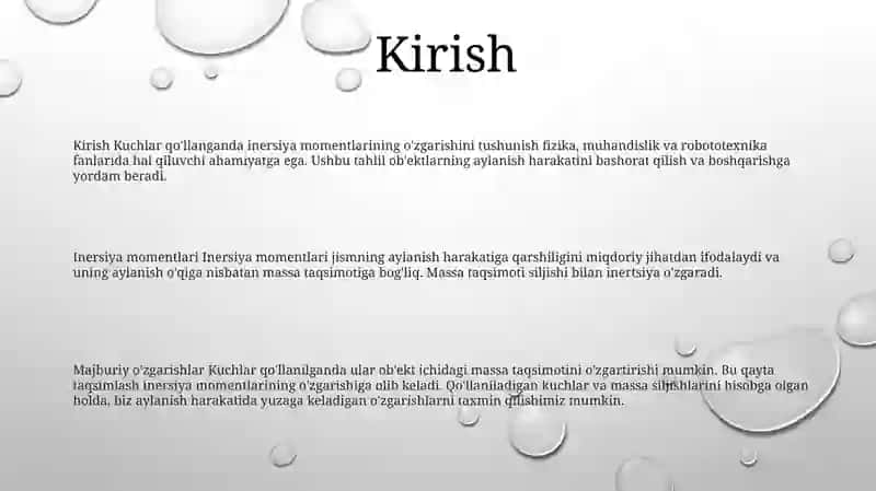 Inersiya Momentlarining O'zgarishi 2
