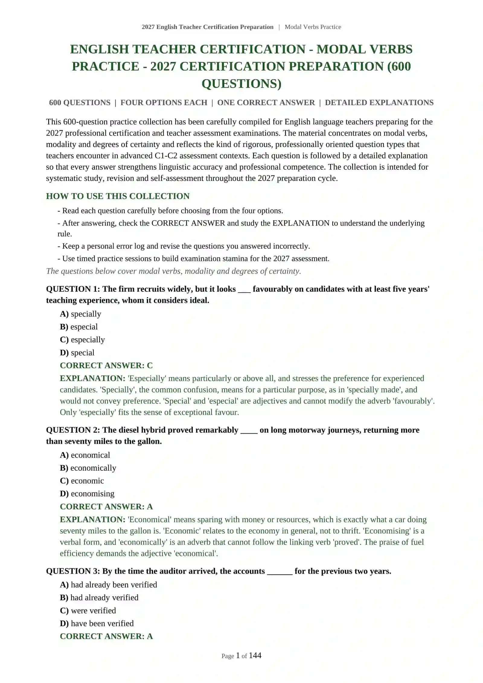 Modal Verbs Practice for English Teacher Certification Preparation 2