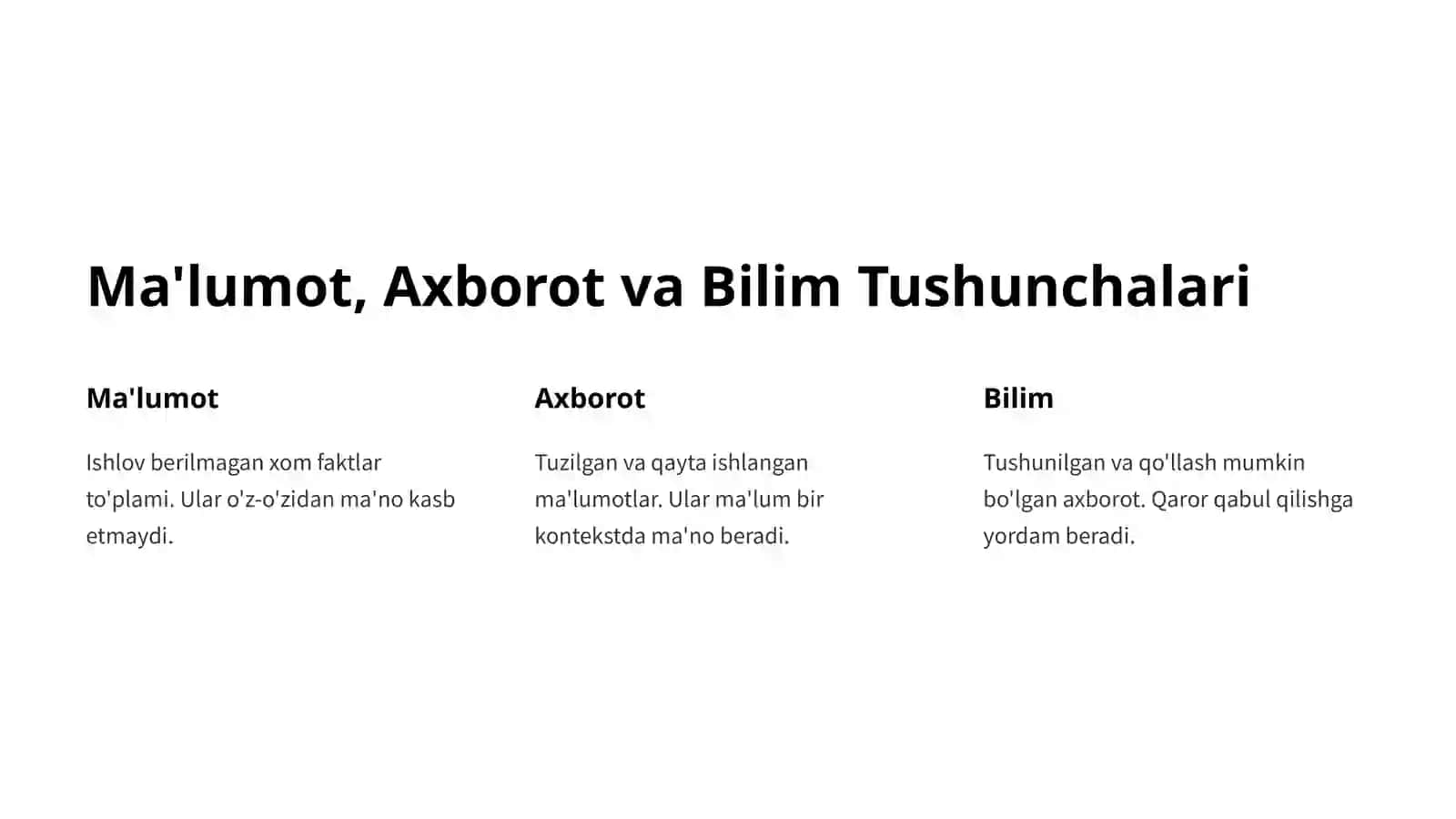 Ma'lumot axborot bilimlar bazasi va ma'lumotlarni qayta ishlash 2