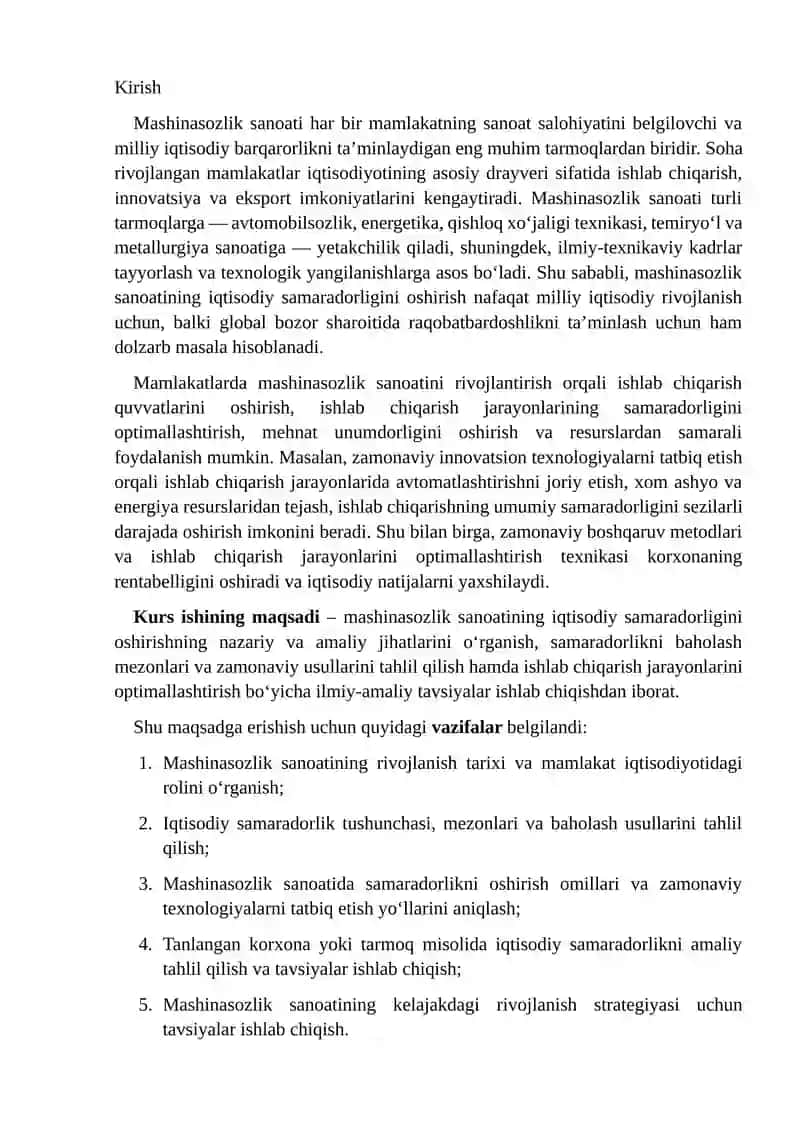 Mashinasozlik sanoatining iqtisodiy samaradorligini oshirish 2