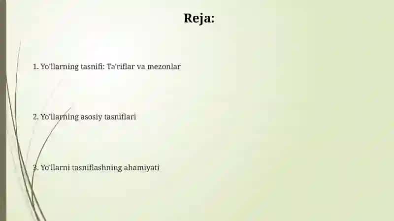 Avtomobil yo'llarning tasniflari 2