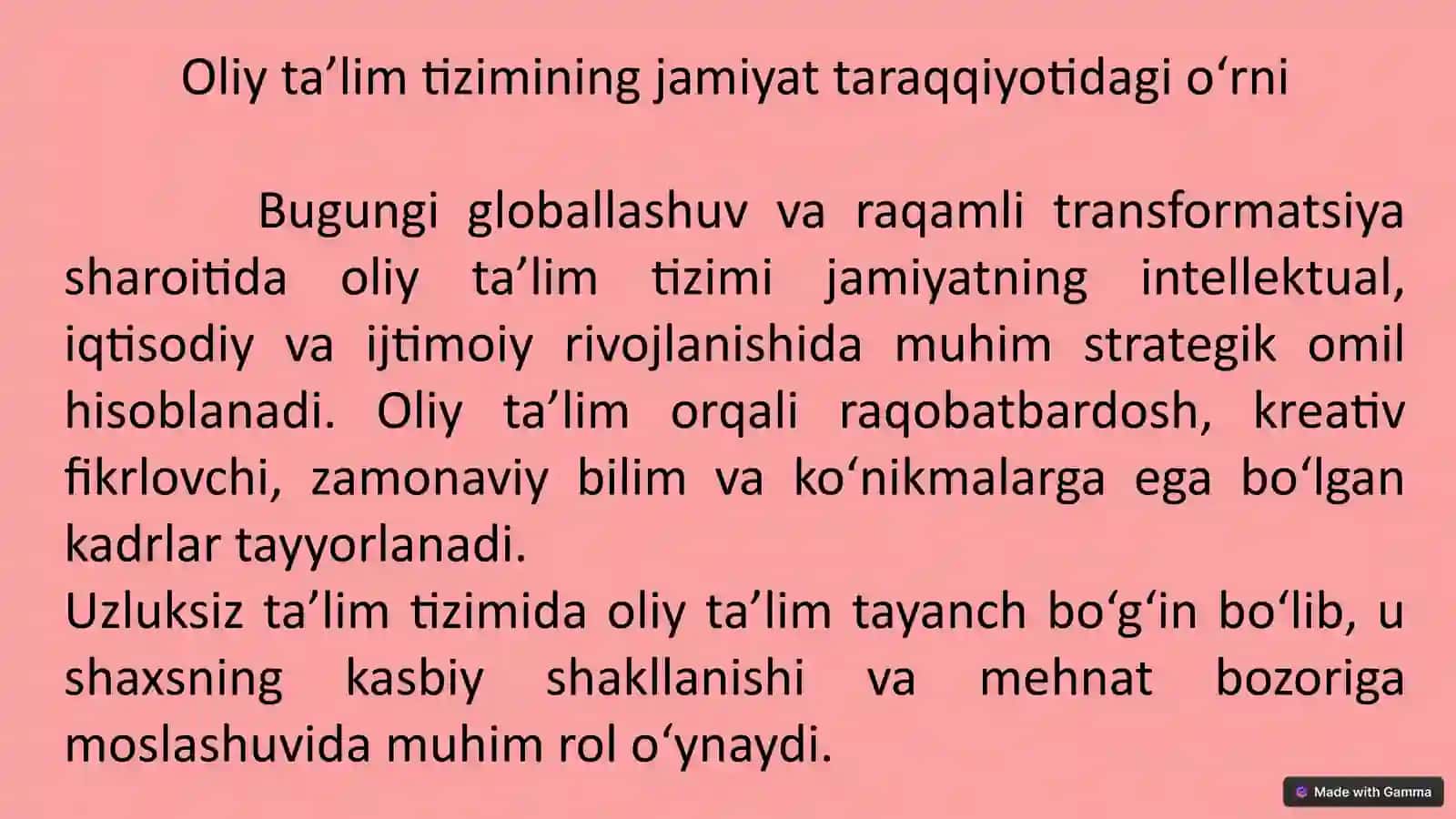 Oliy ta'lim va o'qituvchilar malakasini oshirish 2