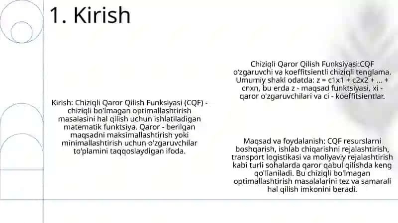 Chiziqli Qaror Qilish Funksiyasi 2