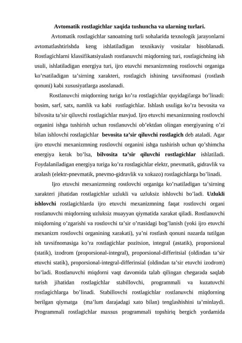 Avtomatik rostlagichlar va ularning turlari 2