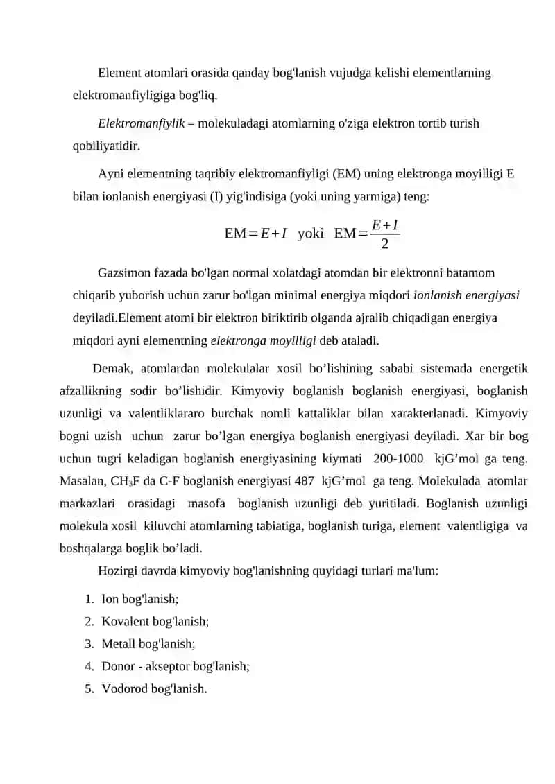 Kimyoviy Bog'lanishlar Tabiati 2