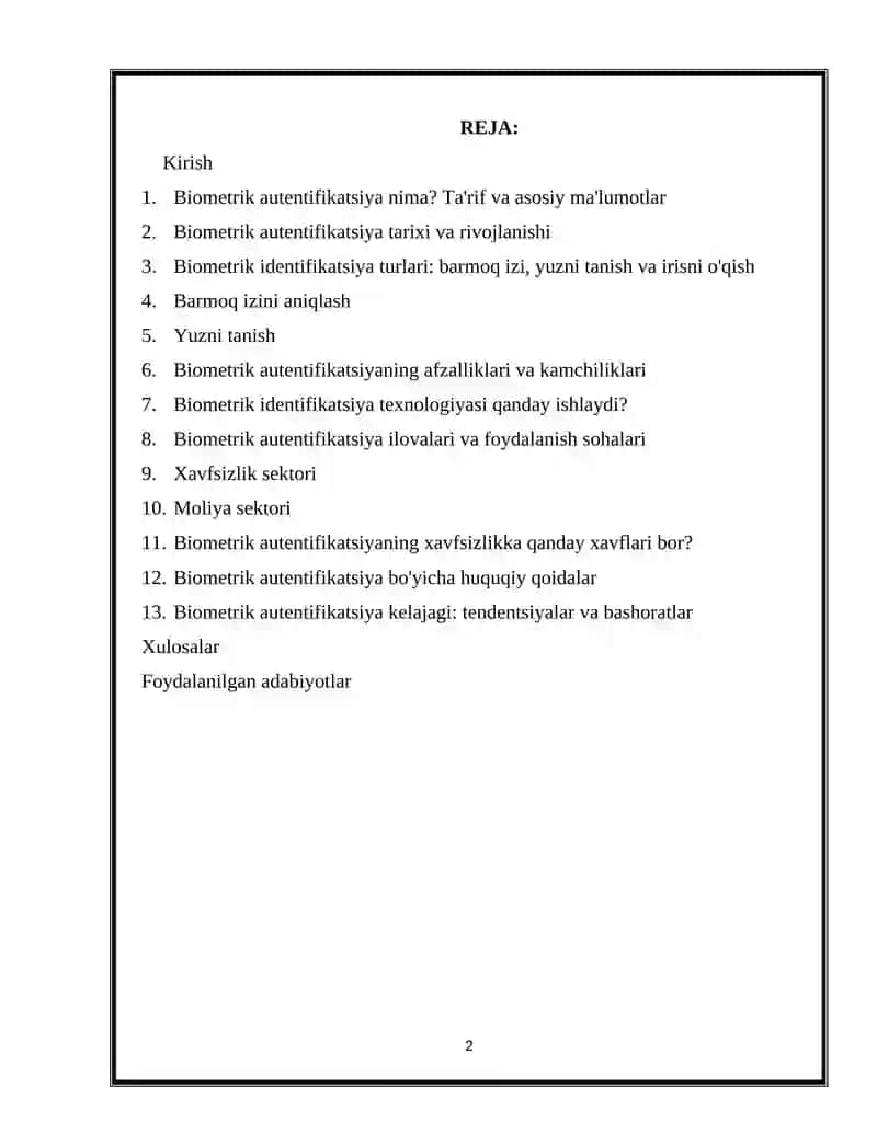 Biometrik autentifikatsiya usullarini tahlil qilish 2