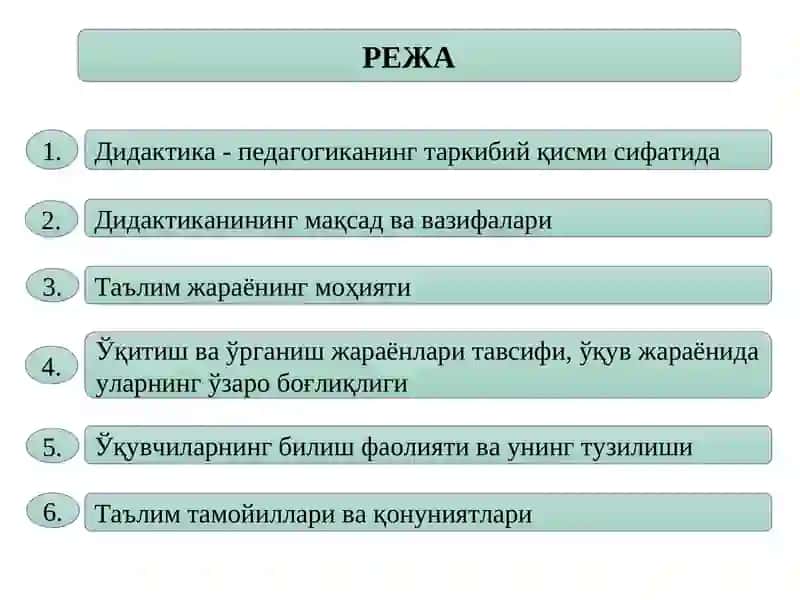 Дидактика –педагогик таълим назарияси 2