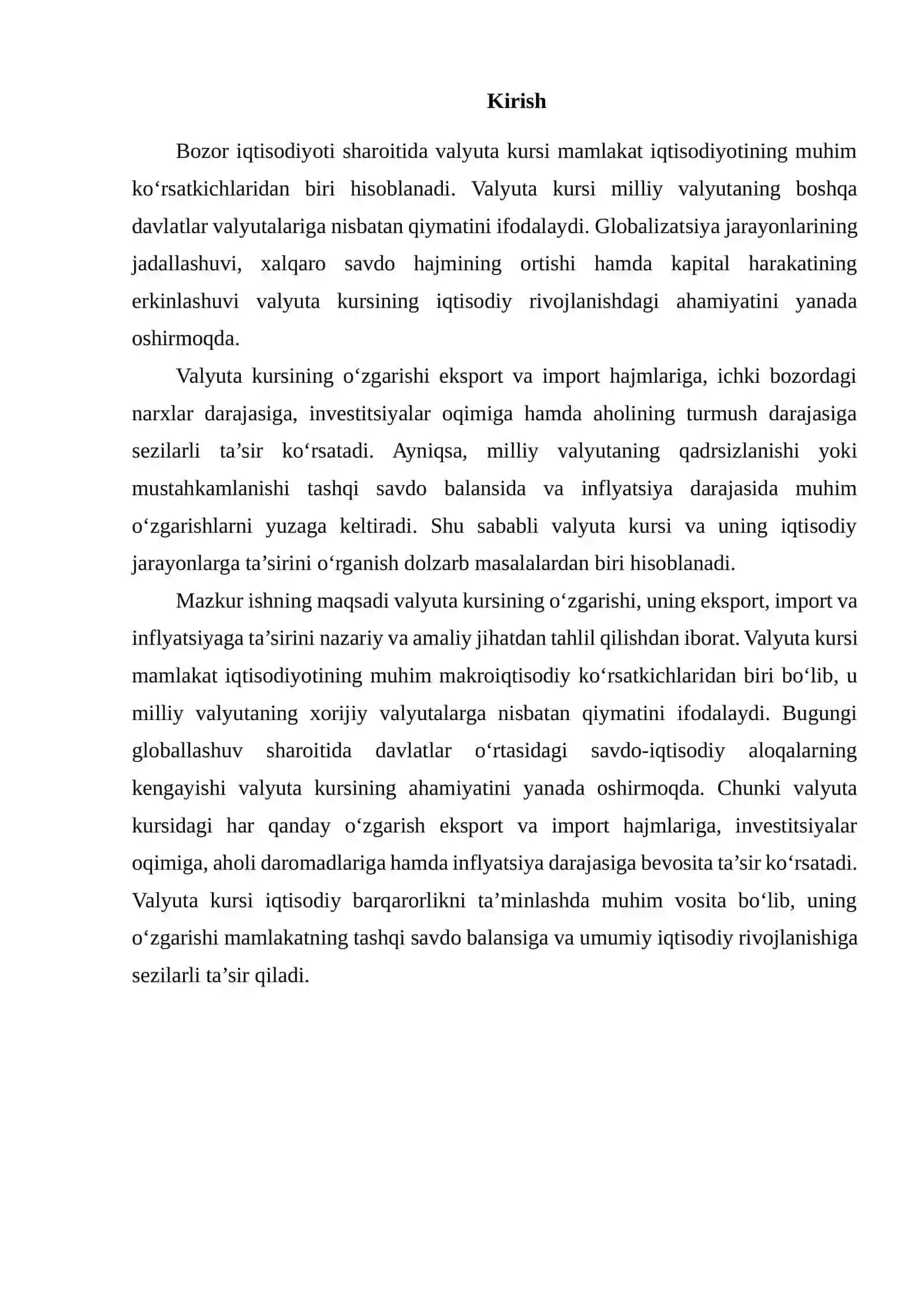 VALYUTA KURSINING O‘ZGARISHI HAMDA UNING EKSPORT, IMPORT VA INFLYATSIYAGA TA’SIRI 2