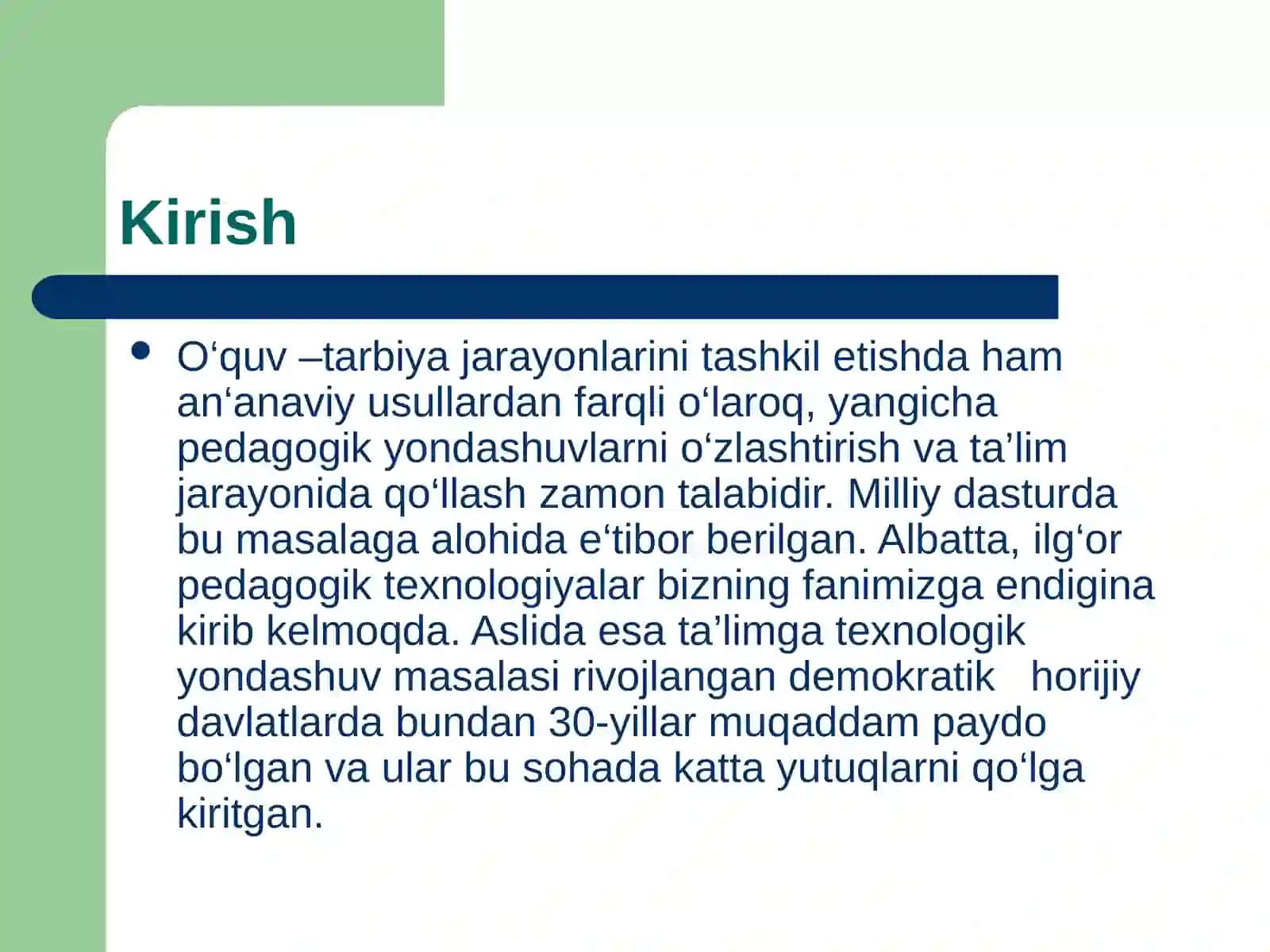 O`qitish jarayonida texnologik yondashuv 2