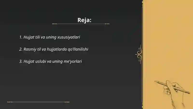 HUJJATNING TILI VA USLUBI 2