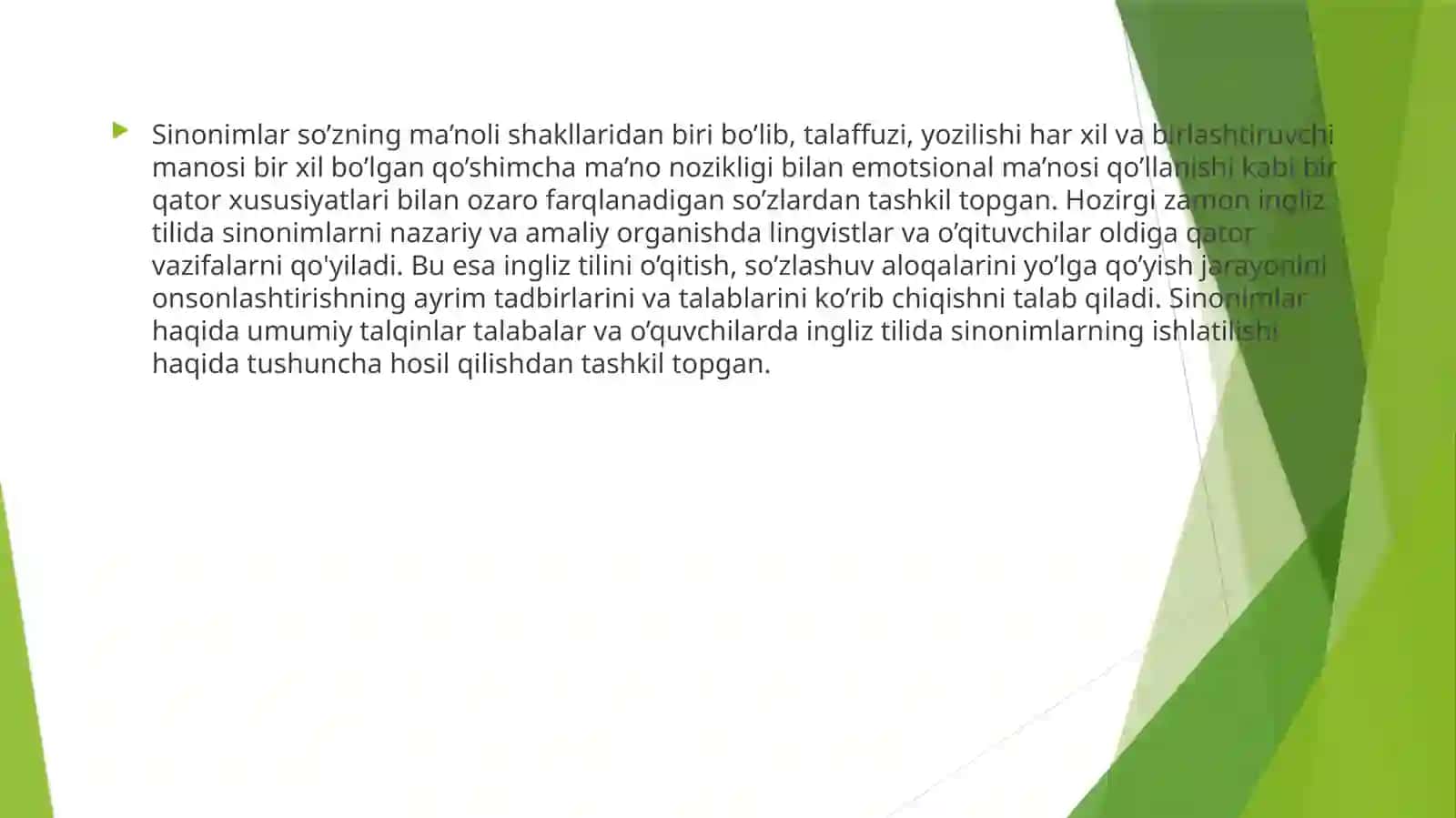 Ma'nodoshlik. Leksik sinonimiya 2