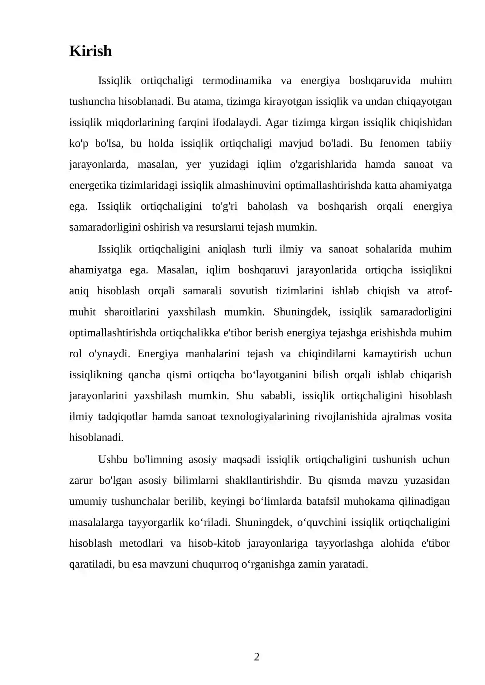 Issiqlik ortiqchaligini hisoblash 2