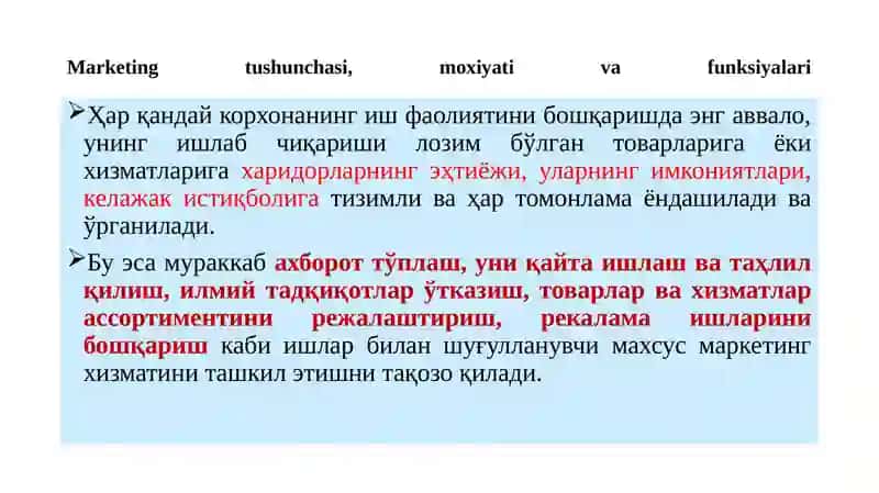 Sanoatkorxonalarida marketing 2