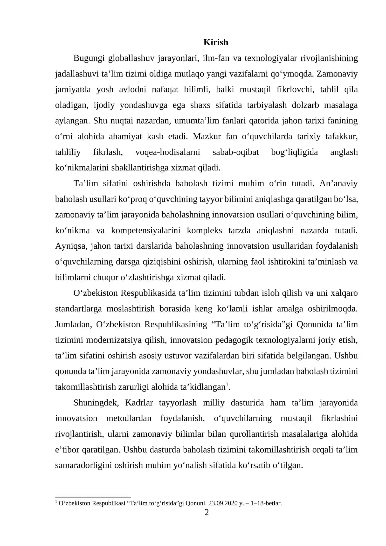 JAHON TARIXI DARSLARIDA BAHOLASHNING INNOVATSION USULLARI 2