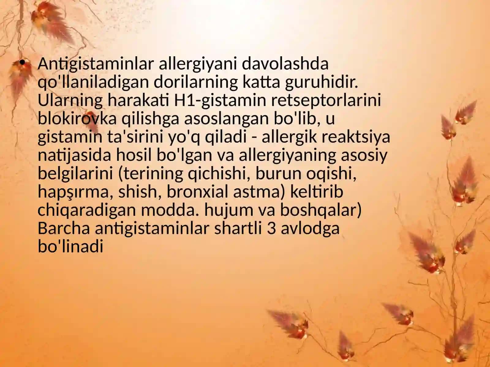 Antigistamin dori vositalarining klinik farmakologiyasi 2