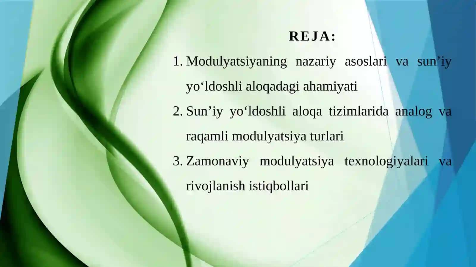 Sunʼiy yoʻldoshli aloqa tizimlarida modulyatsiya turlari. 2