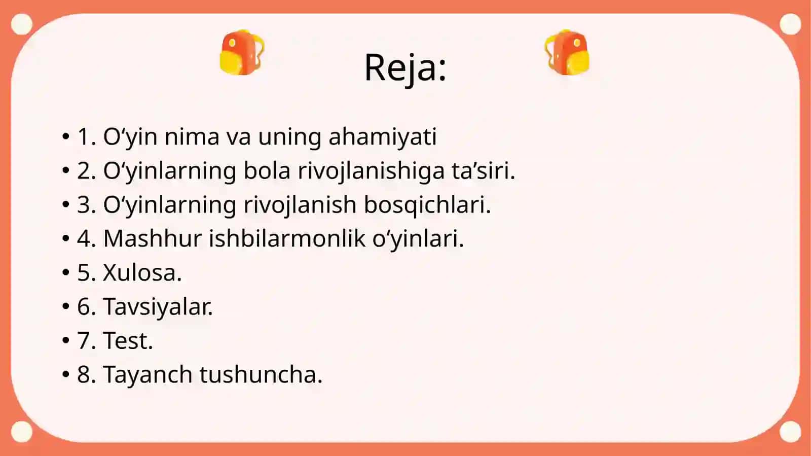 O'YINNING RIVOJLANISH BOSQICHLARI slayd 2