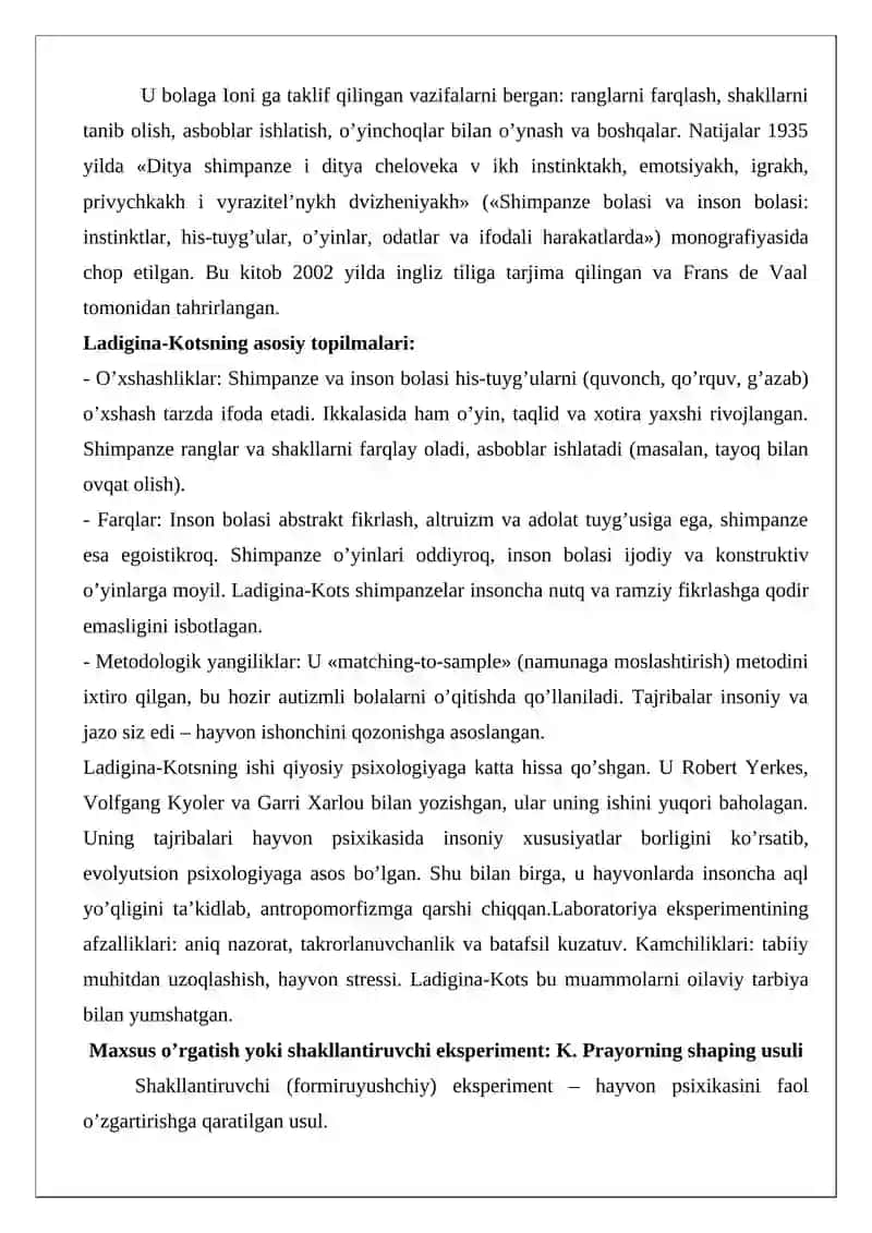Laboratoriya Eksperimenti (N. N. Ladigina-Kots va boshqalar) 2