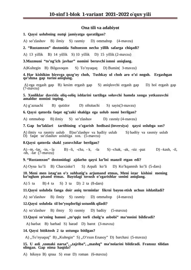 Ona tili va adabiyot 2