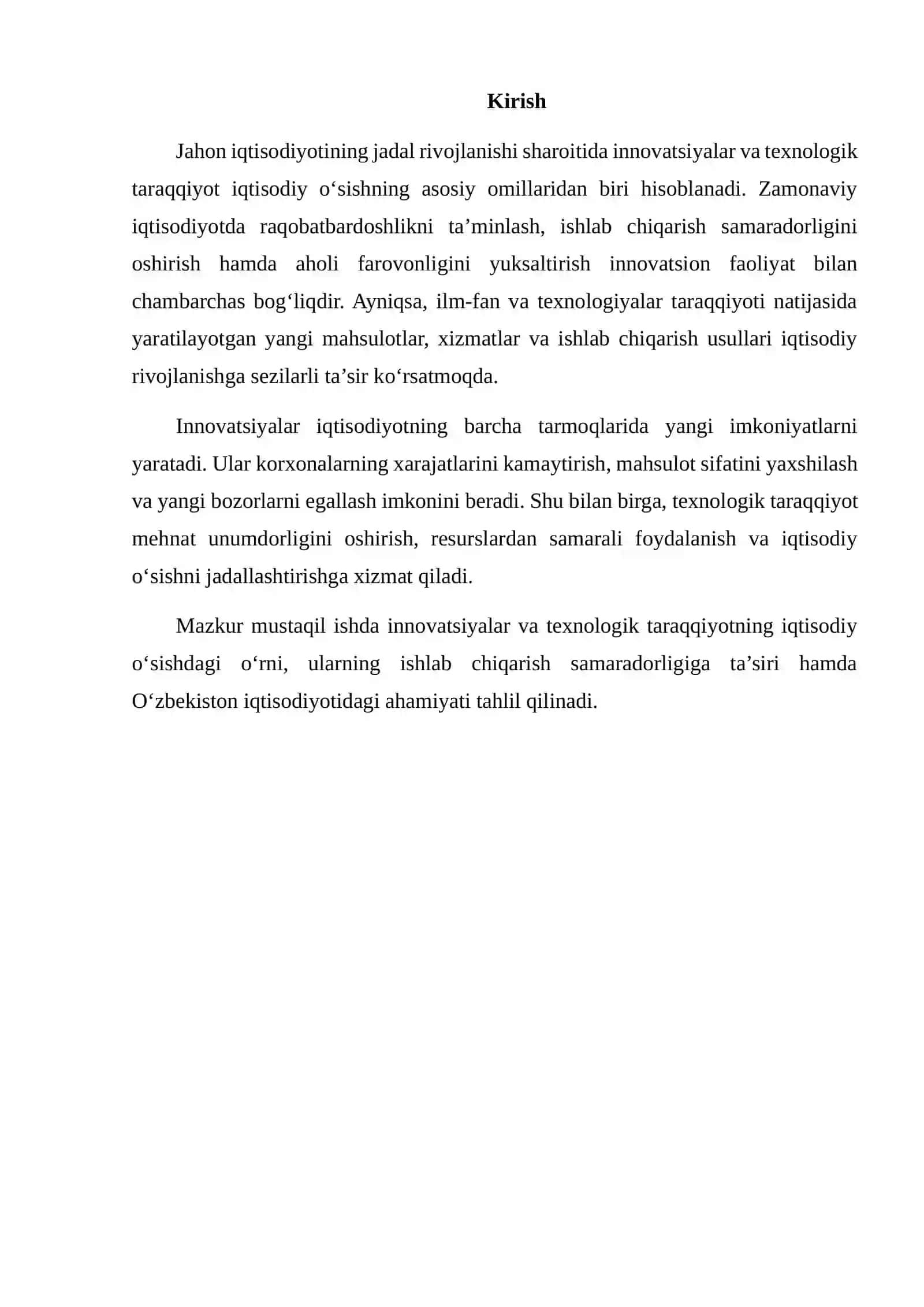 Innovatsiyalar va texnologik taraqqiyotning iqtisodiy o‘sishdagi rolini tahlil qilish 2