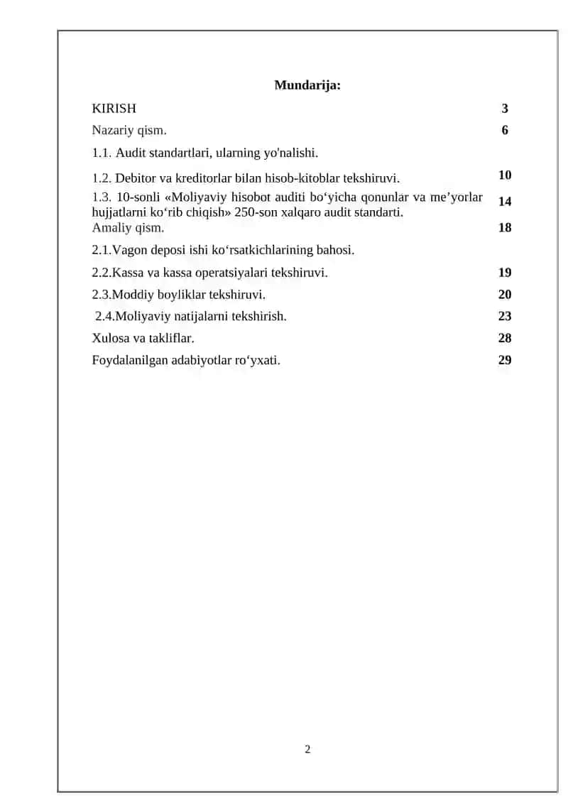 TEMIR YO‘L TRANSORTIDA AUDIT fani KURS ISHI 2