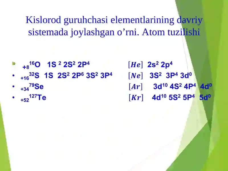 Kislorod guruhchasi elementlari. Oltingugurt 2