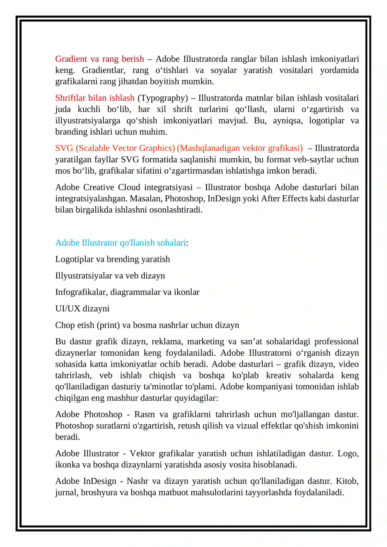 Vektor grafika dasturlari haqida malumot: 2