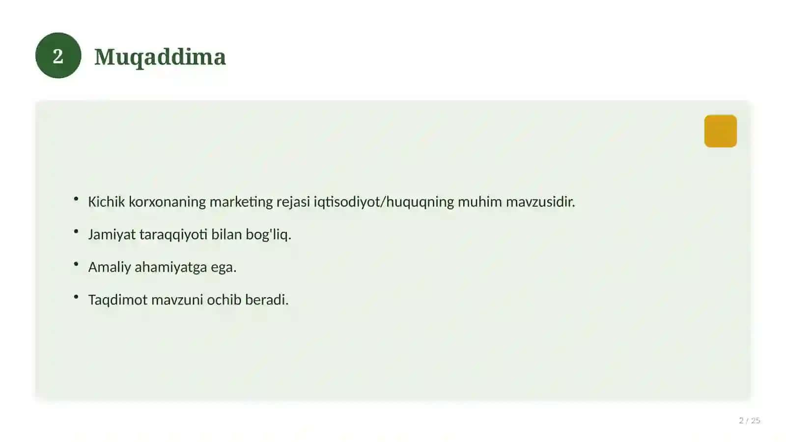 Kichik korxonaning marketing rejasi 2